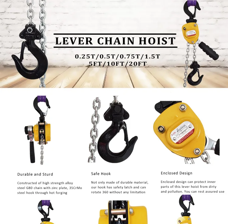 250Kg 1.5Mtrs Mini Hand Chain Lever Hoist Block for Garage Home Construction Use