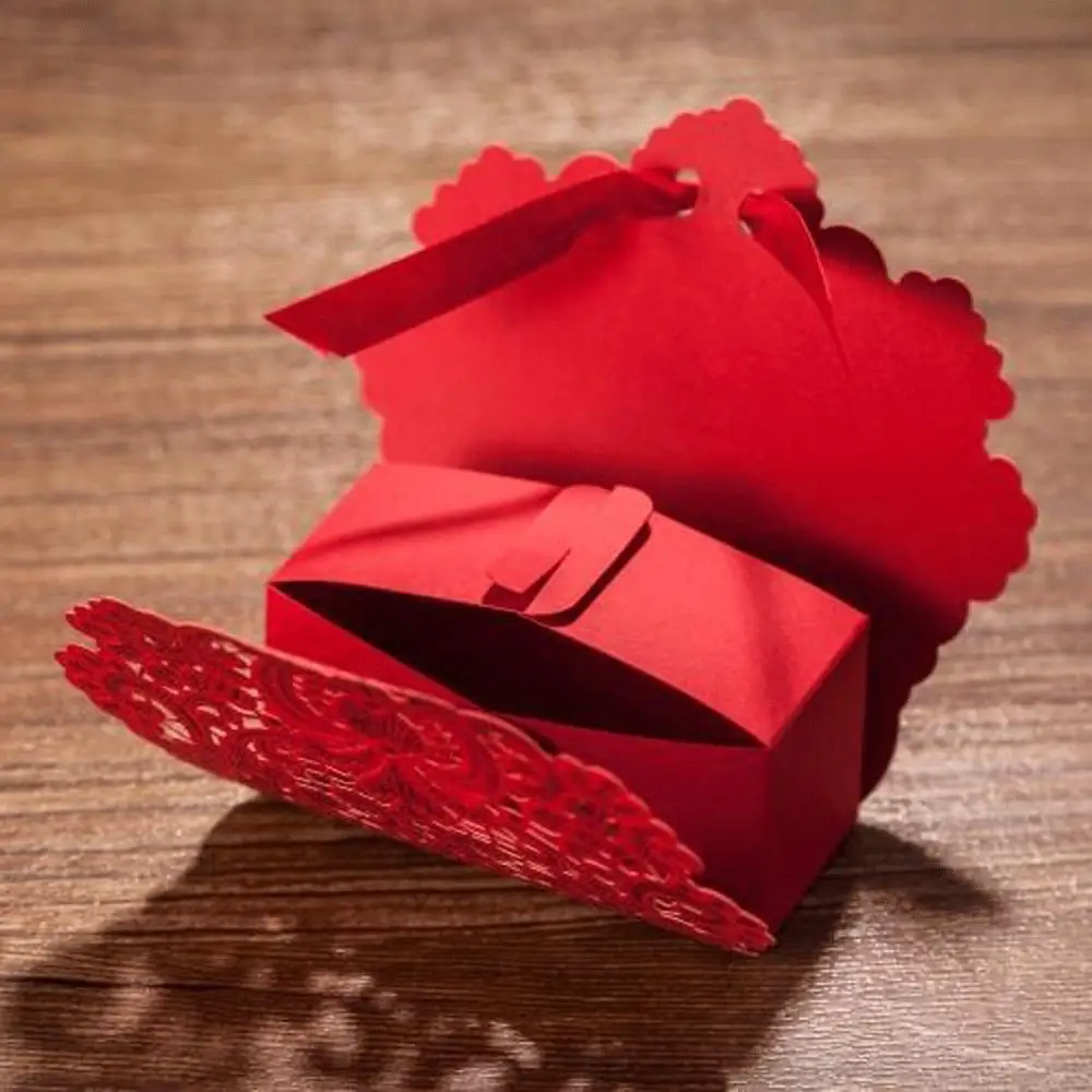 wholesale elegant laser cut handmade red wedding favor boxes
