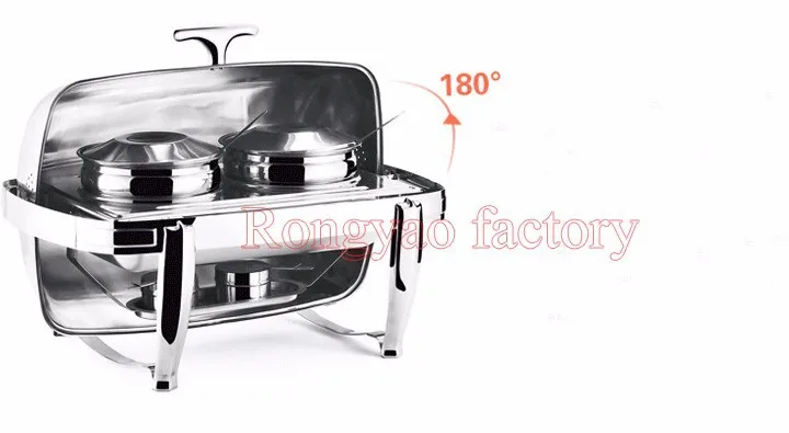 Stainless Steel Food Bowl Boiler Electric Heating Insulation Meal Stove Rectangular Buffet Food Warmers Chafing Dish For Catering Set