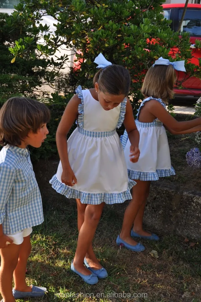 Comercio al por mayor boutique guinga ruffle Girl campesino vestido infantil del verano