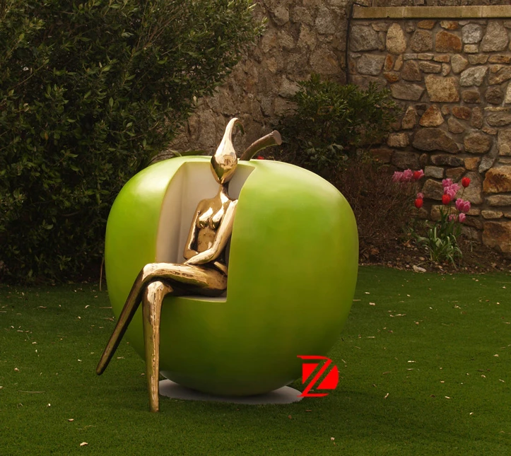 Bronze Abstract Lady Sitting In Apple Chair Sculptures In Garden - Buy