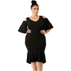 Black Flutter Sleeve Cold Shoulder Casual Dress Plus Size Women Clothing