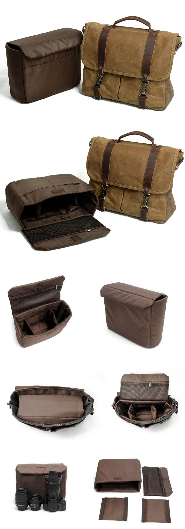 Elegant brand waterproof waxed canvas design unisex vintage DSLR Leather photograph messenger camera bag
