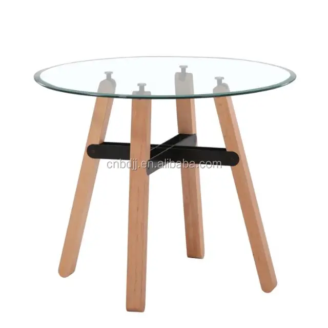 modern round&rectangular glass dining table sets with wooden base