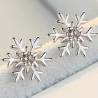 S925 sterling silver zircon snowflake stud earrings jewelry