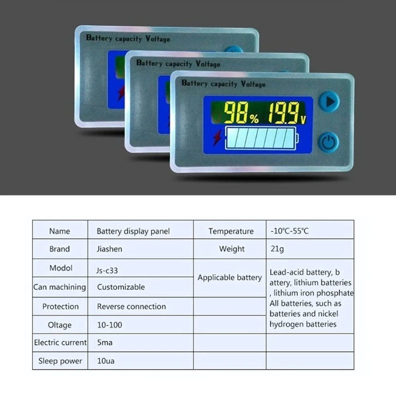 LCD Digital Batterie Voltmeter Amperemeter Spannungsanzeige 10V-100V JS-C33 Neu 
