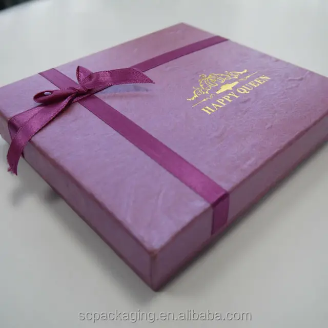 custom high quality fancy purple paper gift box with ribbon for
