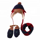 Unisex Winter Warm Fleece Toddler Baby Hat Scarf and Kids Chunky Mittens with String