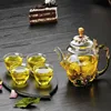 Newest design Electroplate technology hand drawing enamel glass tea set with cup