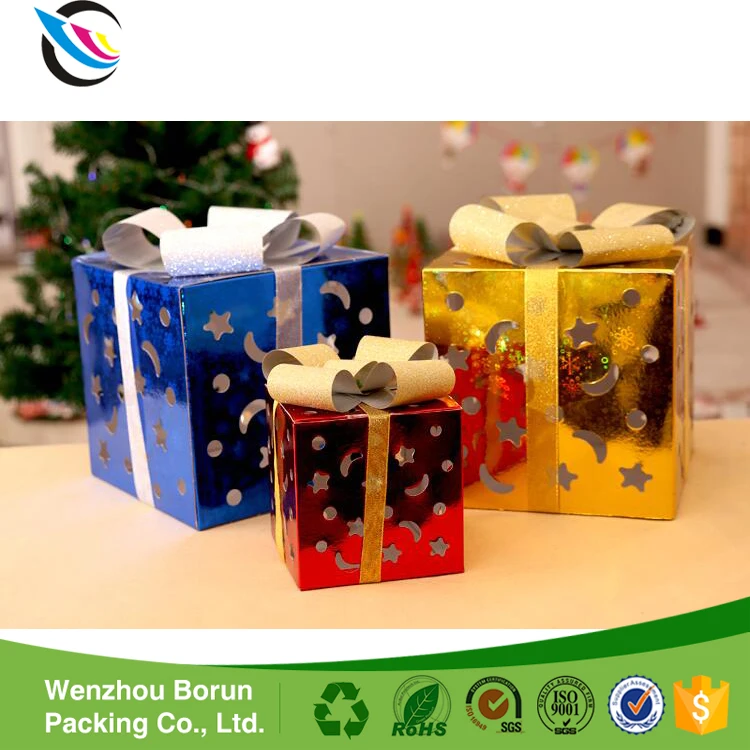 christmas moon and star hollow paper gift box with aluminum foil