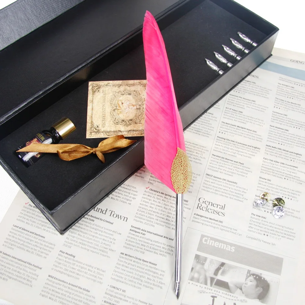goose feather quill fountain pen dip pen set and writing ink set