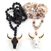 Rosary Chain Necklace Open Druzy Stone Necklace Women Bull OX head Charm Pendant Necklaces Bohemian Tribal Jewelry