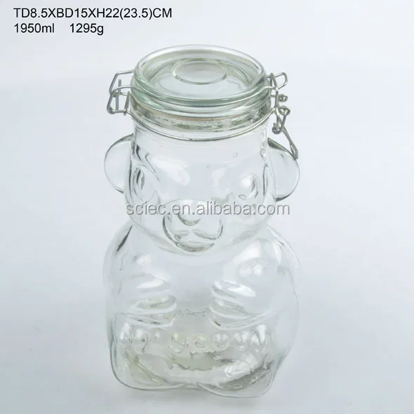 Forme d'ours décoratif bocal en verre avec couvercle à pince bocal en verre hermétique