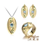 Exquisite Luxury Top Quality Sapphire 925 Sterling Silver Crystal Oval Sets / Wedding Jewelry Set
