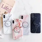 IMD Marble Print Shockproof TPU soft Case with Foldable Phone Holder Stand For iPhone X