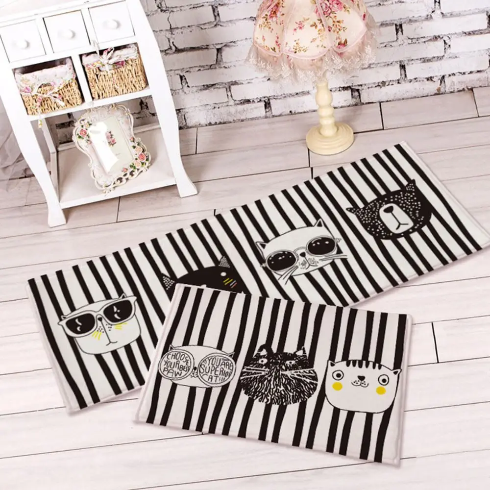 Fashion Design Home Bedroom Bathroom Flannel Floor Carpets Funny Cat Pattern Anti-Slip Floor Mat Carpet 5 Sizes Optional