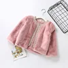 YY10049G Cute girls clothes wholesale boutique fur winter outwear kid fur jacket with pearls
