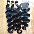 Peruvian brazilian body wave virgin human hair bundles with closure