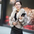 Fashion European Style Big Fox Fur Collar Real Fur Leather ladies' Coat Jacket