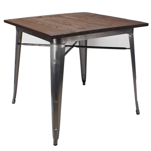 Dining room square solid wood table clear galvanized