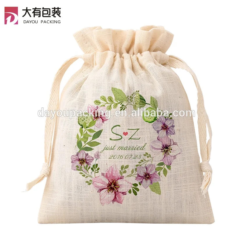 new pouch small gift bags canvas cotton drawstring bag with log