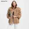 Women Real Fox Fur Jacket or Lady Winter Fashion Fur Coat Warm Overcoat