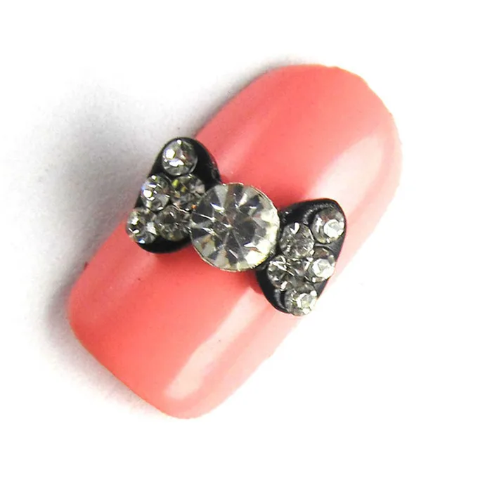 Blue,Red,Black Metal Alloy Jewelry 3d Nail Art Decoration Bow Glitter Rhinestone Nail Tip Jewelry Free Shipping