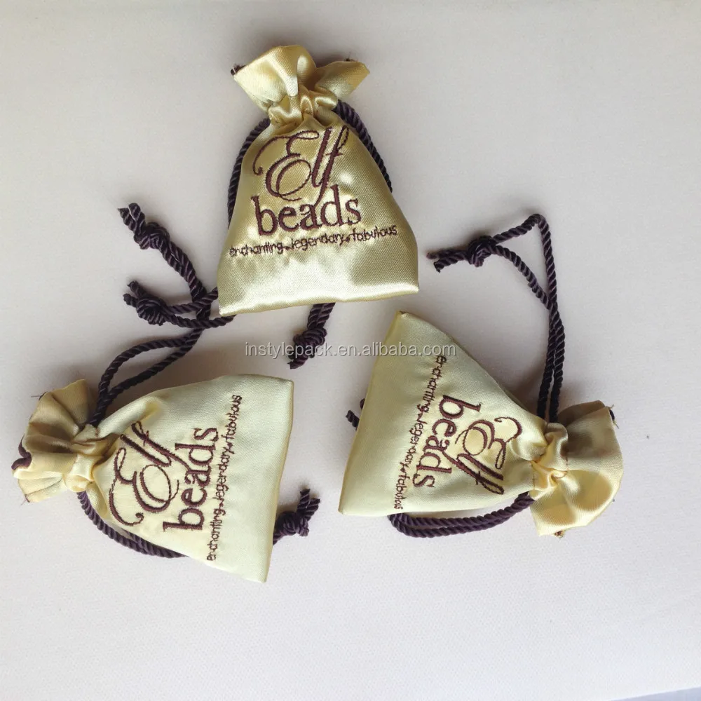 custom printed stitching logo drawstring satin small jewelry