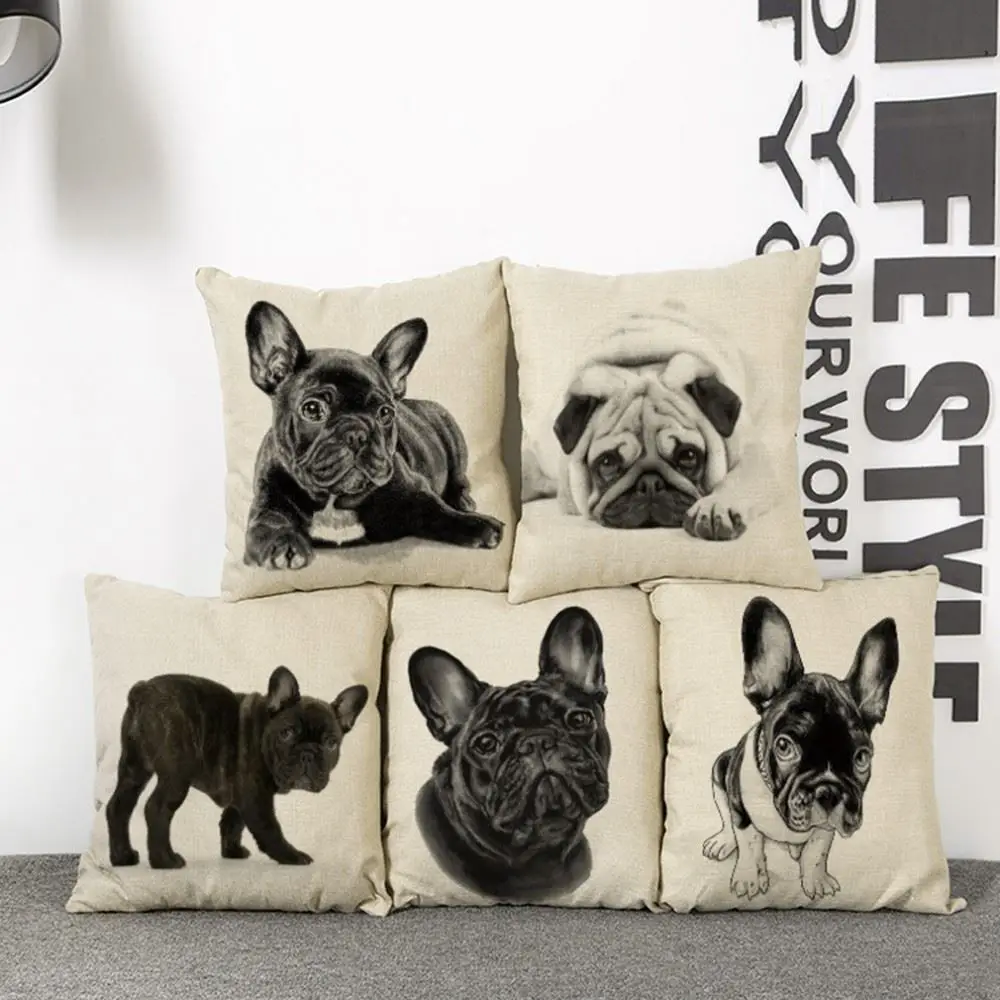 45*45CM Funny Lovely Animal Dog Pattern Office Cushion Pillow Cover Cotton Linen Decorative Pillows Pillowcases Covers 5 Types