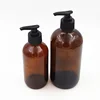 cheap 8oz 16oz amber round Boston liquid soap dispenser glass bottle shampoo bath shower body lotion glass bottle with pump