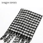 ladies polyester boucle woven check scarf, vintage tassel franges checked stripped multicolor woven scarf