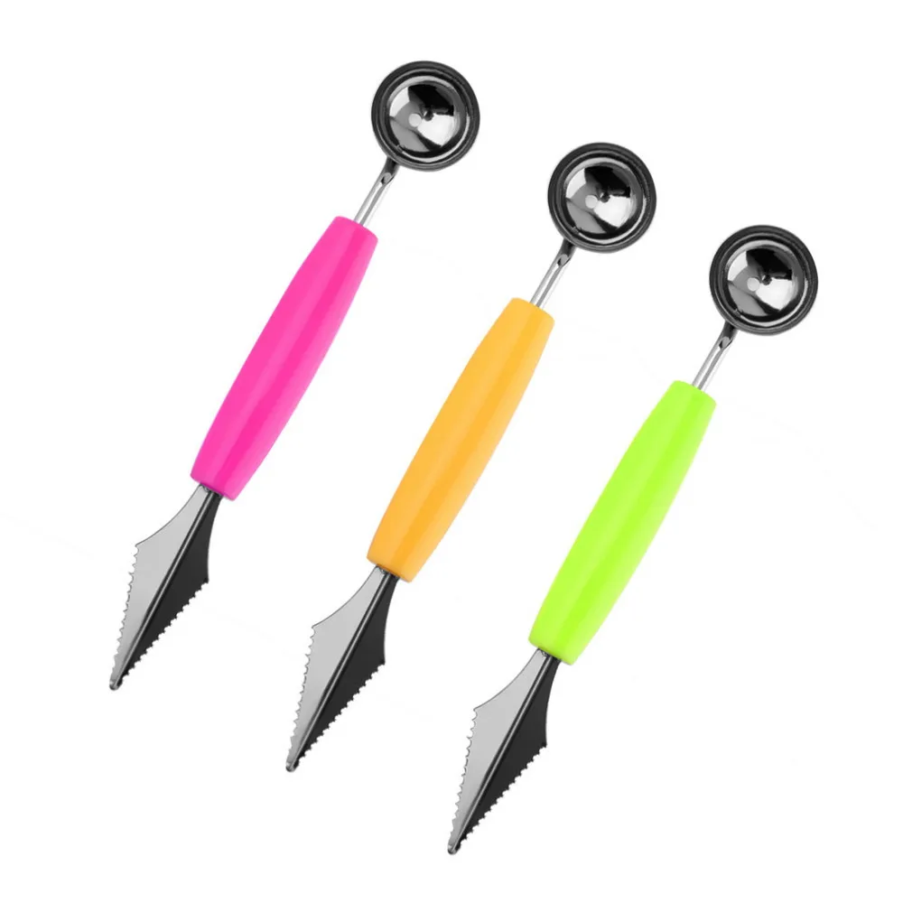 2 in 1 Dual Head Fruit Melon Ice Cream Scoop Spoon Ball Baller Carving Knife