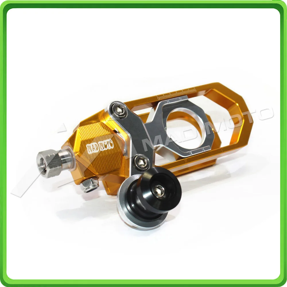 Motorcycle Chain Tensioner Adjuster with bobbins kit for Yamaha R6 YZF-R6 2006 2007 2008 2009 2010 2011 2012 Gold&Silver (10)