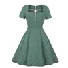 Green Square Neck Button Up Polka Dot Dress Women Pinup Clothes Summer Vintage Mermaid Prom Two Piece Christmas Dress
