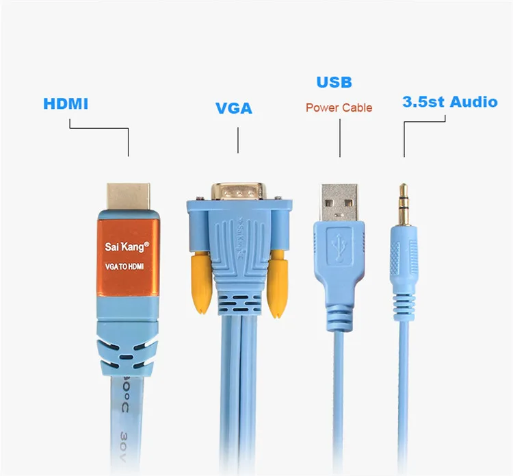 SaiKang retractable brands 1m 2m 4ft 8ft 10ft 30ft 19p 4k usb audio cable vga to hdmi cable - ANKUX.COM