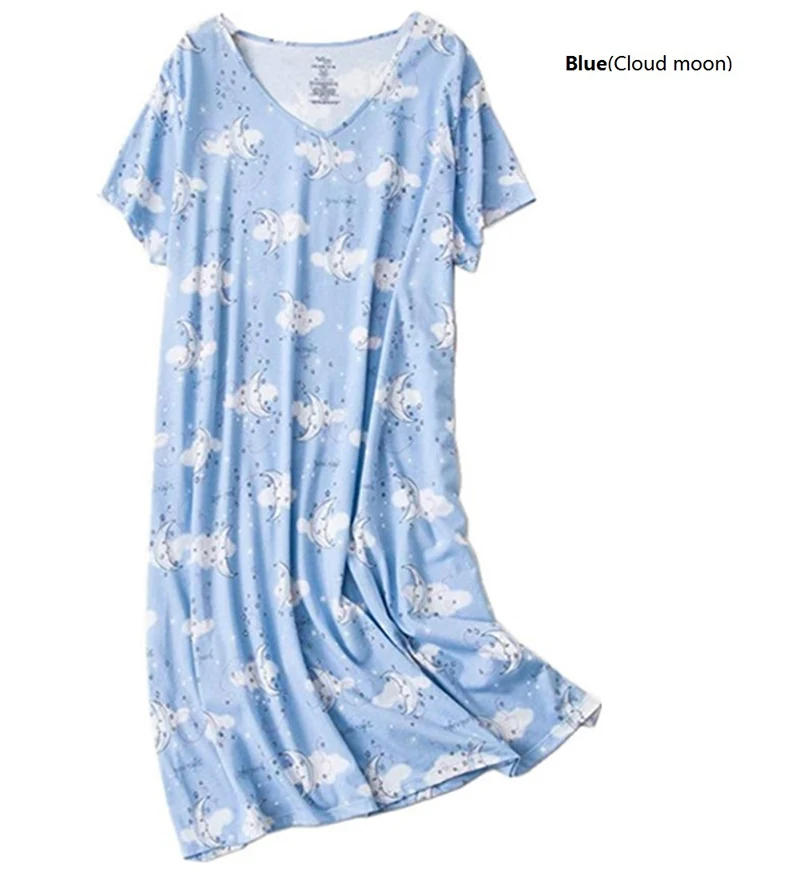 2019 ثوب نوم رومانسي للنساء قمصان نوم قطنية قصيرة الأكمام مطبوعة قمصان نوم مع صورة سحابة القمر