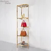 Glossy brass gold bag shop furniture metal shoes display rack bag display stand for promotion