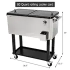 stainless steel rolling beer cooler cart with bottle opener and tray
