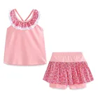 Mudkingdom little girls clothing summer condole belt lacy collar broken flower short skirt trousers sets