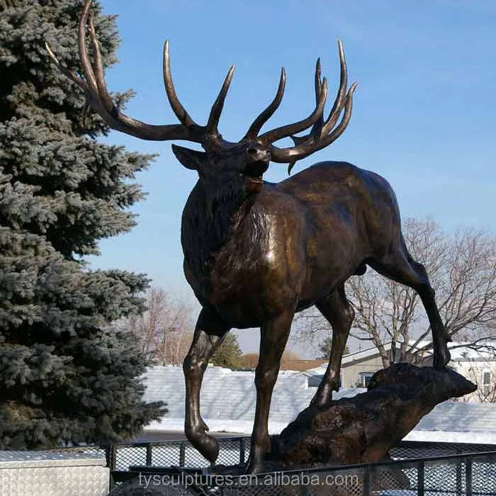 Life Size Landscaping Metal Craft Bronze Elk Statue For Garden Ornament