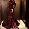 Wine Red Women Evening Dress Long Sleeve High Neck Fitted Mermaid Lady Glitter Sequin Prom Dress Gown 2019