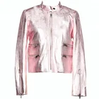 P18E084BE women pink color shiny fashion patent sheep leather zipper jacket with stand collar
