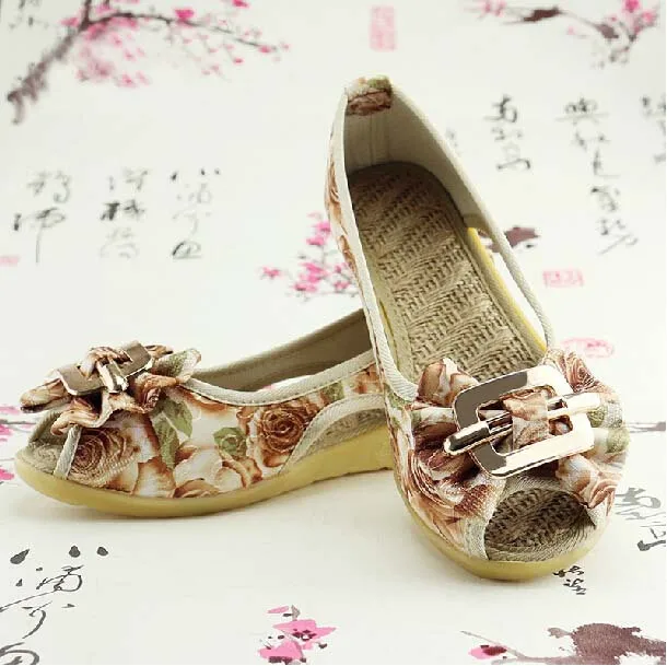 Summer Spring Shoes Women 2015 New Arrival Fashion Cotton Made Embroidered Women's Flats Open Toe Wedges Shoes Ballet Flats