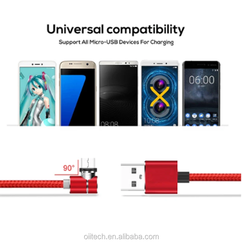 LED Magnetic Micro USB Cable Angle 90 Degree L Shape Nylon Braided Charger Cable for iPhone, Type C, Micro - ANKUX.COM