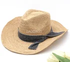 Wholesale unisex Natural raffia straw Cowboy summer hat