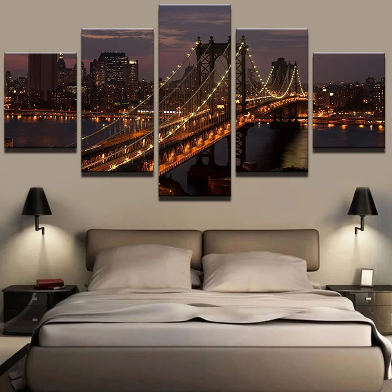 Manhattan Bridge Night Landscape Painting