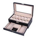 Fast deliver black brown PU leather 12 slots display jewelry watch organizer storage box case