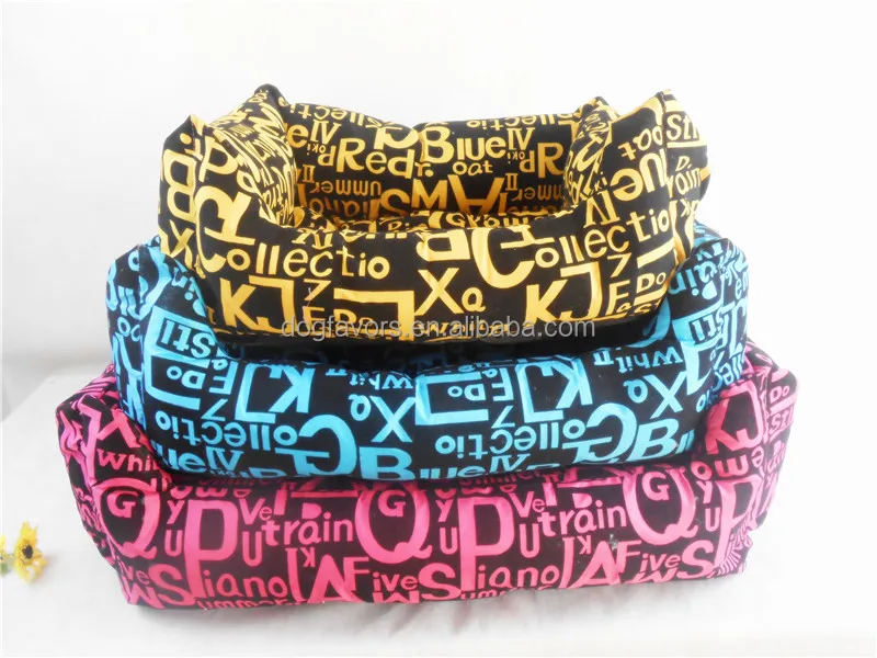 English Letter Patter Nylon Fabric Dog Bed, Cat Bed with Detachable Cushion