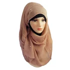 Fashion solid color muslim women scarf style crinkle chiffon hijab with beading