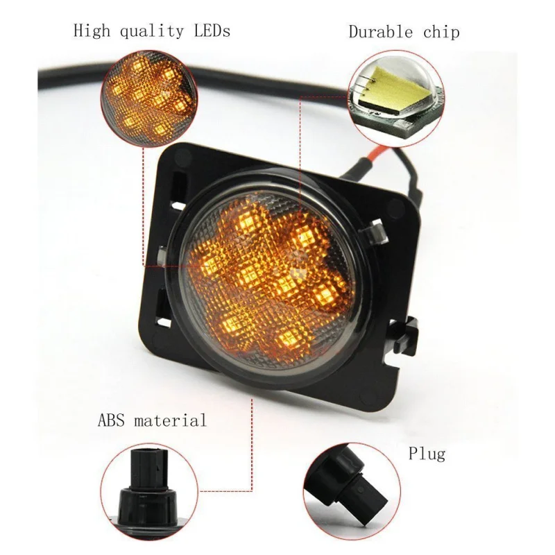 1 FADUIES Smoke Lens Amber LED Front Turn Signal Light + Fender Side Marker Parking Lamp For 2007-2015 Jeep Wrangler JK  (8)